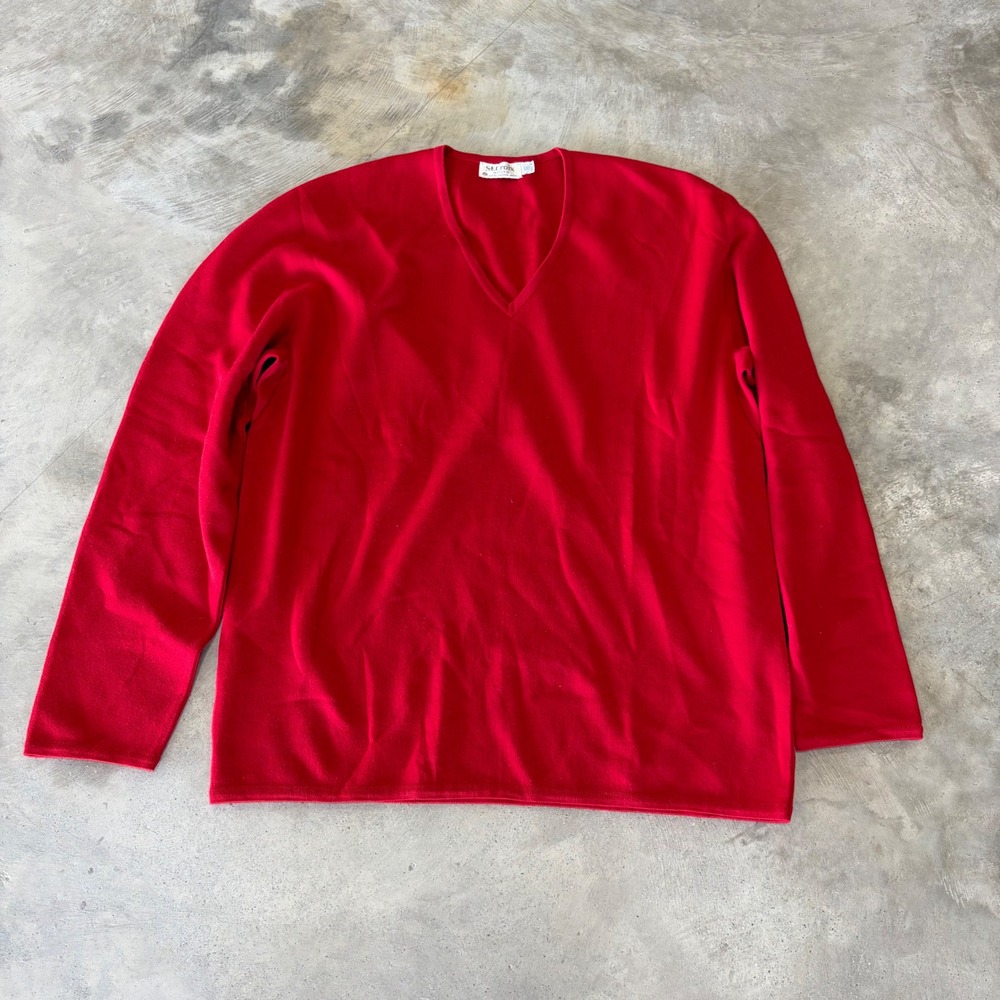 St. Croix Knits Red V-Neck Sweater 100% Zephyr Wool Mens XXL Long Pullover